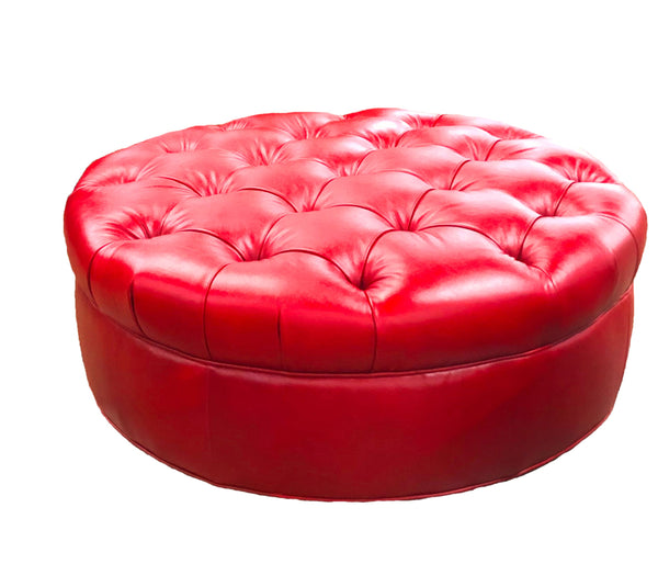 Evan Tufted 36", 40", 44", Or 48" Inch Round Leather Ottoman (4 Sizes Available) - Red