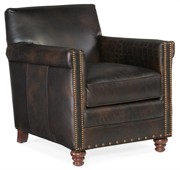 Herbert Old Saddle Brown Fudge "Quick Ship" Tight Back Square Leather Accent Chair With Nails