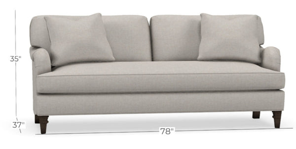 Kristen I 78 Inch English Arm Single Bench Cushion Apartment Size Fabric Sofa