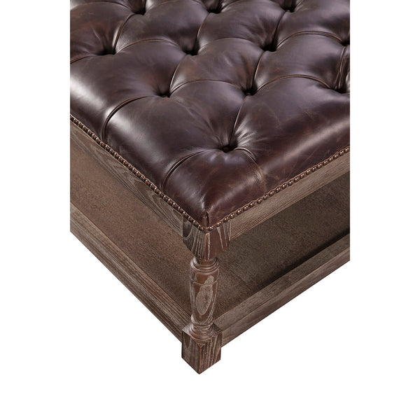 Thomas Square "Quick Ship" Tufted Leather Coffee Table Ottoman With Wood Storage Base-OUT OF STOCK UNTIL 12/25/25