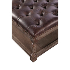 Thomas 42 Inch Square "Quick Ship" Tufted Leather Coffee Table Ottoman With Wood Storage Base