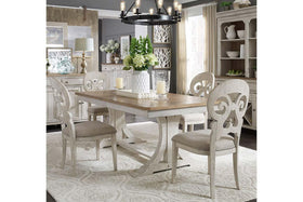 Aberdeen 7 Piece Antique White Trestle Table Dining Set With Splat Back Chairs - Club Furniture