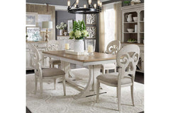 Aberdeen 7 Piece Antique White Trestle Table Dining Set With Splat Back Chairs