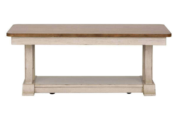Aberdeen Distressed Antique White Coffee Table With Chestnut Top OUT OF STOCK 9/22 - Club Furniture