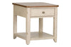 Image of Aberdeen Distressed White Single Drawer End Table With Storage Basket And Chesnut Top - Club Furniture