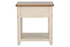 Image of Aberdeen Distressed White Single Drawer End Table With Storage Basket And Chesnut Top - Club Furniture