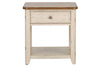 Image of Aberdeen Distressed White Single Drawer End Table With Storage Basket And Chesnut Top - Club Furniture