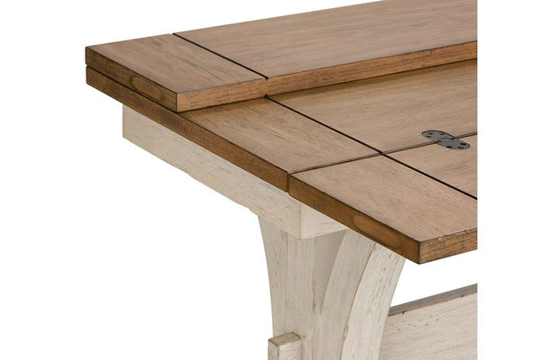 Aberdeen Distressed White Flip Lid Sofa Table With Pedestal Base And Chesnut Top - Club Furniture