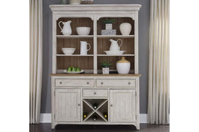 Aberdeen Farmhouse Style Antique White Storage Dining Buffet With Hutch - Club Furniture