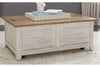 Image of Aberdeen Distressed Antique White Cedar Lined Storage Coffee Table With Chestnut Top - Club Furniture
