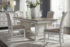 Image of Adair 5 Piece Antique White Trestle Dining Table Set With Chenille Upholstered Side Chairs - Club Furniture