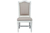 Image of Adair 7 Piece Antique White Trestle Dining Table Set With Chenille Upholstered Chairs - Club Furniture