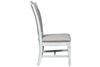 Image of Adair 7 Piece Antique White Trestle Dining Table Set With Chenille Upholstered Chairs - Club Furniture