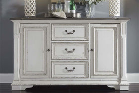 Adair Door Storage Dining Buffet With Antique White Finish And Rustic Brown Top - Club Furniture