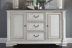 Adair Door Storage Dining Buffet With Antique White Finish And Rustic Brown Top