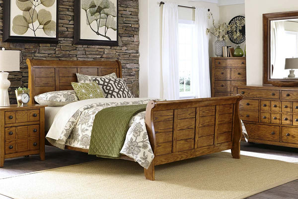 Atkins Mission Style Queen Or King Wood Sleigh Bed "Create Your Own Bedroom" Collection