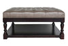 Image of Alfred Mushroom Quick Ship Tufted Leather Upholstered Coffee Table Ottoman W/ Wood Storage Base