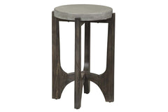 Anslow Contemporary Round Chair Side Table With Dark Wood Base And Concrete Composite Top