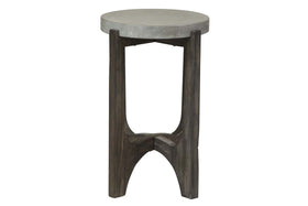Anslow Contemporary Round Chair Side Table With Dark Wood Base And Concrete Composite Top