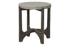 Anslow Contemporary Round End Table With Dark Wood Base And Concrete Composite Top