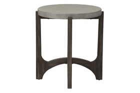 Anslow Contemporary Round End Table With Dark Wood Base And Concrete Composite Top
