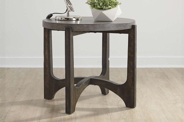 Anslow Contemporary Round End Table With Dark Wood Base And Concrete Composite Top