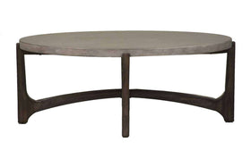 Anslow Oval Contemporary Coffee Table With Dark Wood Base And Concrete Composite Top