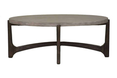 Anslow Oval Contemporary Coffee Table With Dark Wood Base And Concrete Composite Top