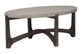 Anslow Oval Contemporary Coffee Table With Dark Wood Base And Concrete Composite Top