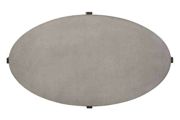 Anslow Oval Contemporary Coffee Table With Dark Wood Base And Concrete Composite Top