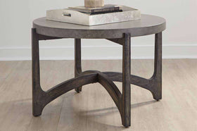 Anslow Round Contemporary Coffee Table With Dark Wood Base And Concrete Composite Top
