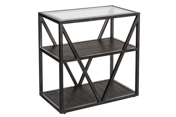 Archer Rectangular Metal Base Chair Side Table With Glass Top And Wood