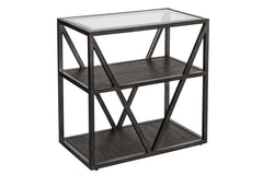 Archer Rectangular Metal Base Chair Side Table With Glass Top And Wood Shelves