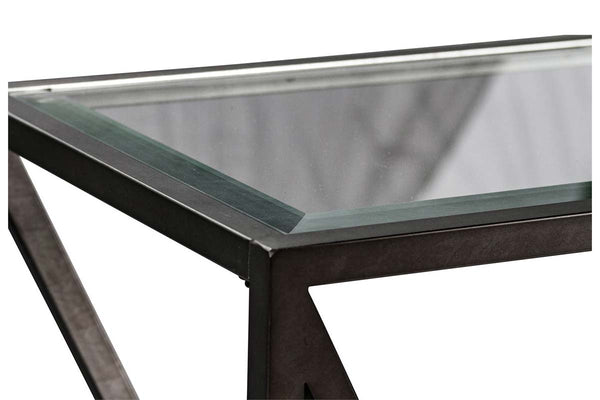 Archer Rectangular Metal Base Chair Side Table With Glass Top And Wood Shelves