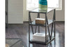 Image of Archer Rectangular Metal Base Chair Side Table With Glass Top And Wood Shelves
