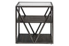 Image of Archer Rectangular Metal Base Chair Side Table With Glass Top And Wood Shelves