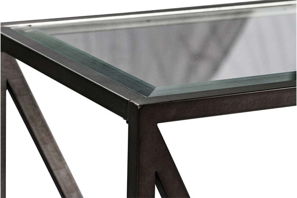 Archer Rectangular Metal Base Coffee Table With Glass Top And Wood Shelves