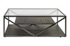 Image of Archer Rectangular Metal Base Coffee Table With Glass Top And Wood Shelves