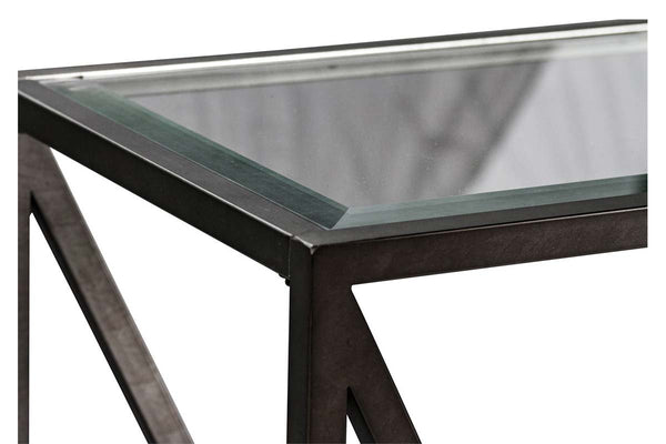 Archer Rectangular Metal Base End Table With Glass Top And Wood Shelves