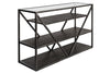 Image of Archer Rectangular Metal Base Sofa Table With Glass Top And Wood Shelves