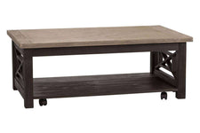 Ardley Transitional Open Storage Coffee Table With Charcoal Base And Two Tone Ash Top