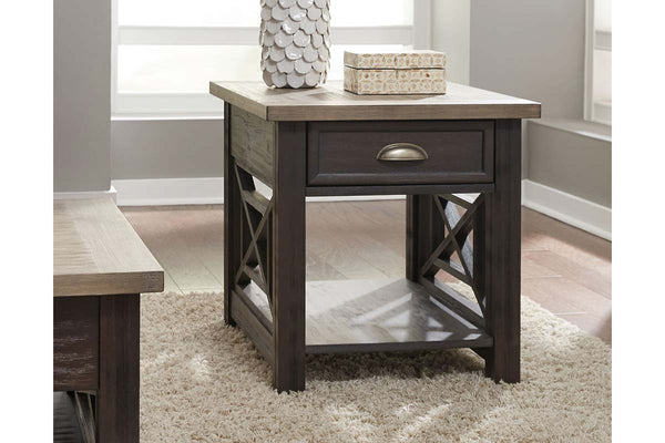 Ardley Transitional Single Drawer End Table With Charcoal Base And Two Tone Ash Top