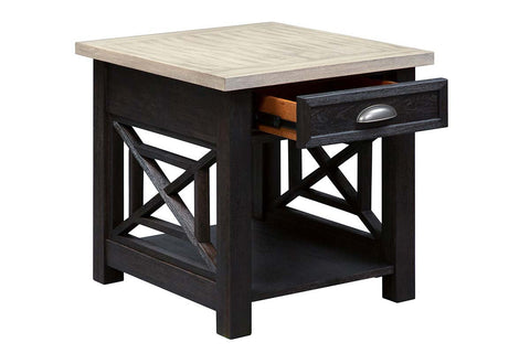 Ardley Transitional Single Drawer End Table With Charcoal Base And Two Tone Ash Top