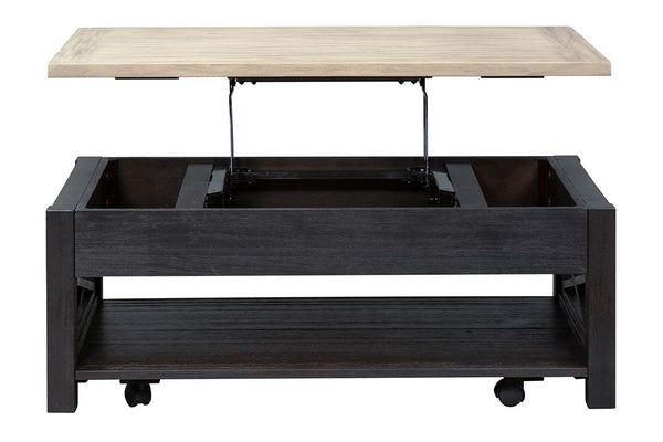 Ardley Transitional Lift Top Coffee Table With Charcoal Base And Two Tone Ash Top