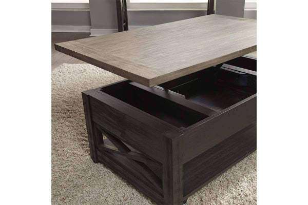 Ardley Transitional Lift Top Coffee Table With Charcoal Base And Two Tone Ash Top