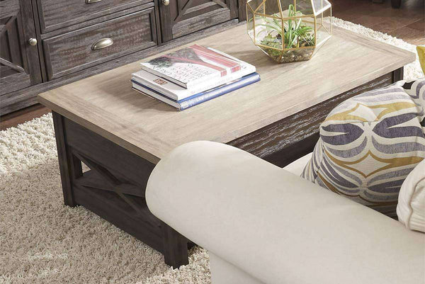 Ardley Transitional Lift Top Coffee Table With Charcoal Base And Two Tone Ash Top