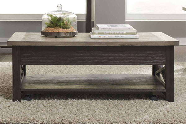 Ardley Transitional Lift Top Coffee Table With Charcoal Base And Two Tone Ash Top