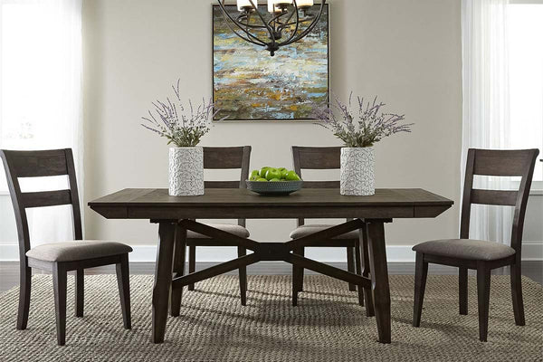 Atherton 5 Piece Dark Chestnut Trestle Table Dining Set With Splat Bac