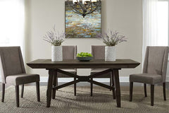 Atherton 5 Piece Dark Chestnut Trestle Table Dining Set With Upholstered Side Chairs