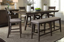 Atherton 6 Piece Counter Height Dark Chestnut Trestle Table Dining Set With Splat Back Side Chairs And Bench